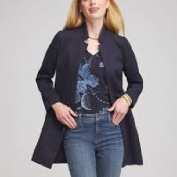 Chico's Navy Floral Jacquard Knit Topper Jacket Size US 4 - Picture 1 of 15